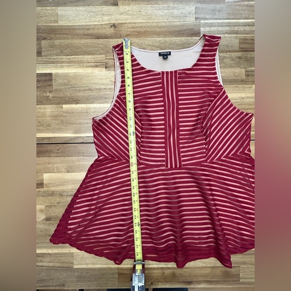 Torrid Deep Red Scoop Neck Striped Peplum Sleeveless Pullover Stretch Top Sz 2X - Picture 8 of 11